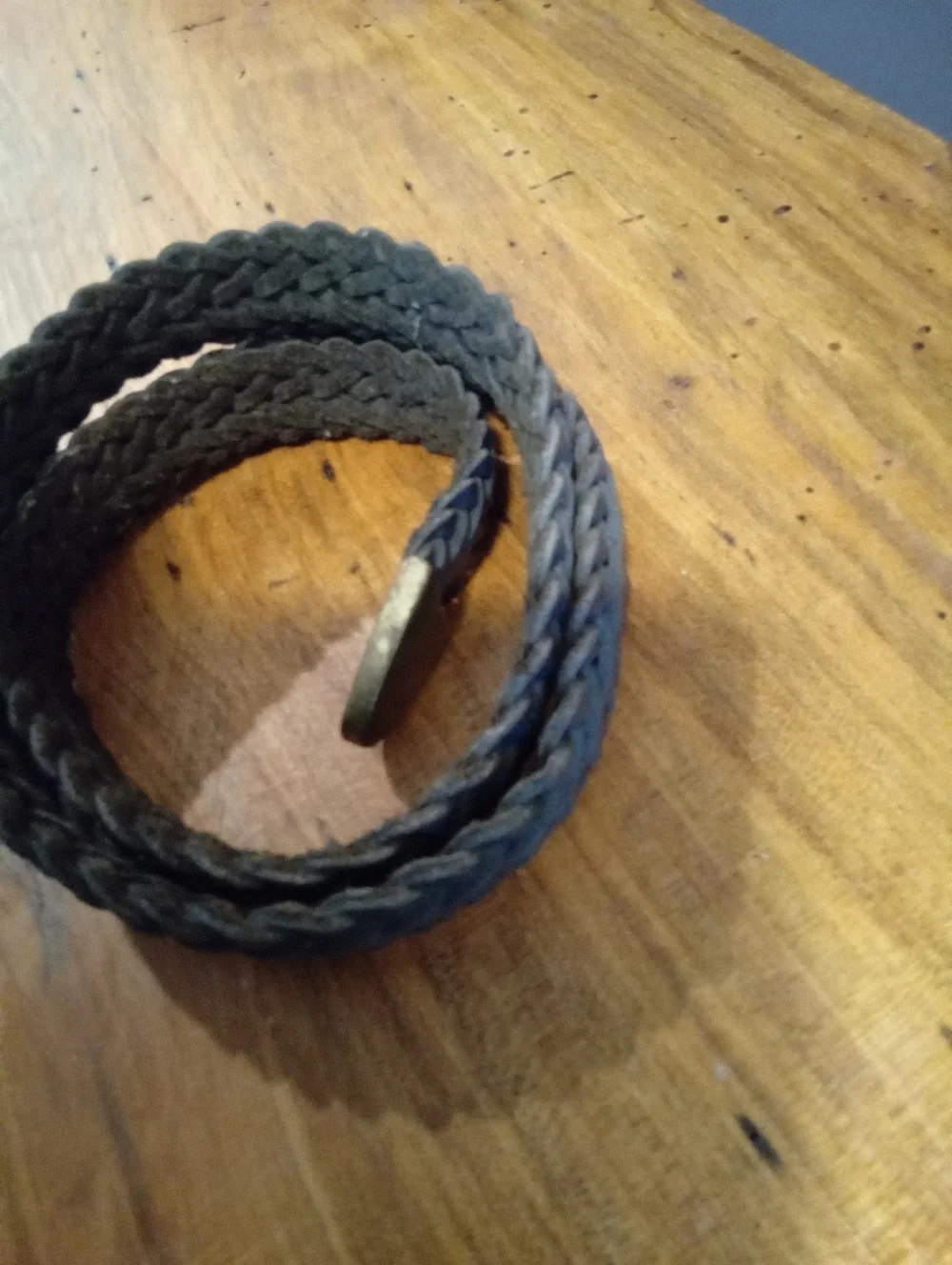 Vintage Argentina Aimee Lynn Woven/Braided Black Leather Belt Brass Buckle M/L